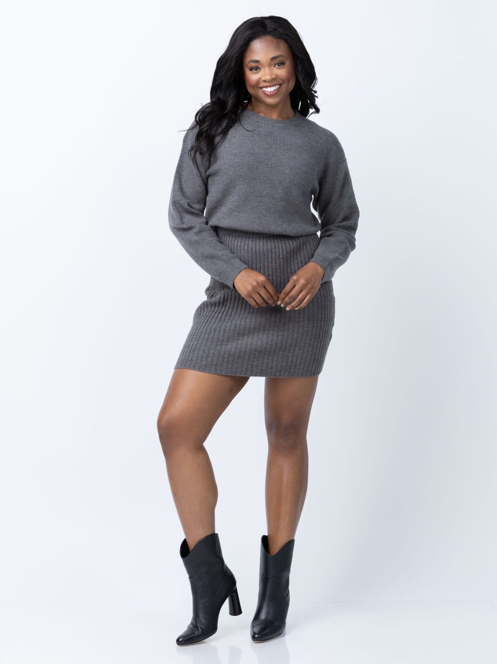 DH New York NWT Kaden Dress in Ash Wool Sweater Long Sleeve Ribbed Knit Cinch